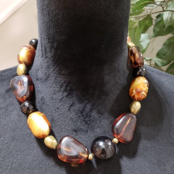 New York Womens Fashion Chunky Faux Baltic Amber Beaded Necklace with Lobster… - Picture 2 of 7